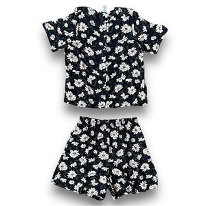 Vintage Floral 2 Piece Set - Black with White Flowers